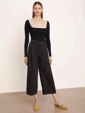 ❤️ VINCE HIGH RISE WIDE LEG CROP PANTS / TROUSERS, LINEN COTTON TWILL, BLACK, 16